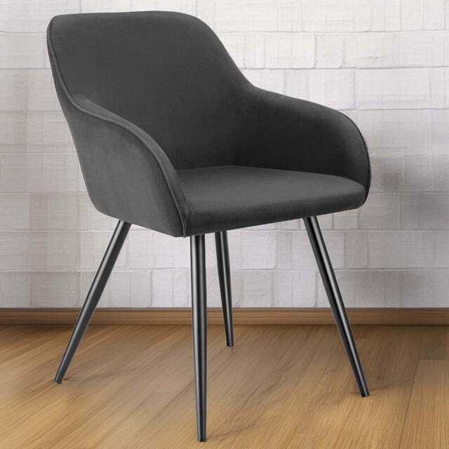 tectake Marilyn Set of 6 Anthracite Black Corduroy Dining Chair - Grey - Wilko - image 1