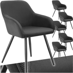 tectake Marilyn Set of 6 Anthracite Black Corduroy Dining Chair - Grey - Wilko - thumbnail 3