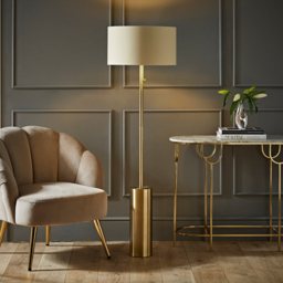 ValueLights Lexy Reni Beige Shade Antique Brass LED Floor Lamp - Size: 150 x 45 x 45cm - Gold - Wilko - thumbnail 3