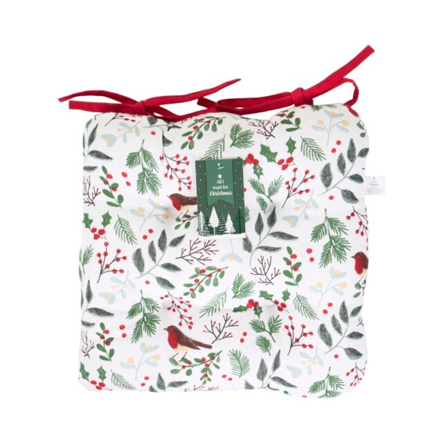 Mistletoe Robin Seat Pad White - All I Want For Christmas - Wilko - image 1