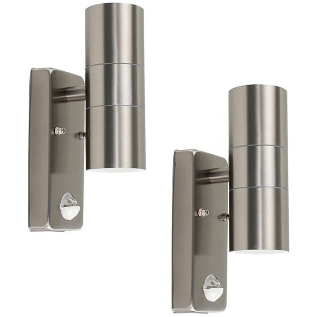 ValueLights Set of 2 Silver Warm White Bulb PIR Wall Up-Down Outdoor Lights - Size: 22 x 6.5 x 11.5cm - Wilko - image 1