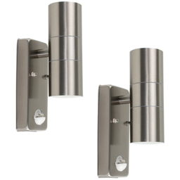 ValueLights Set of 2 Silver Warm White Bulb PIR Wall Up-Down Outdoor Lights - Size: 22 x 6.5 x 11.5cm - Wilko