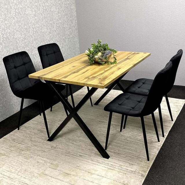 Kosy Koala 4 Seater MDF and Velvet Dining Table Set Black - Brown - Wilko - image 1