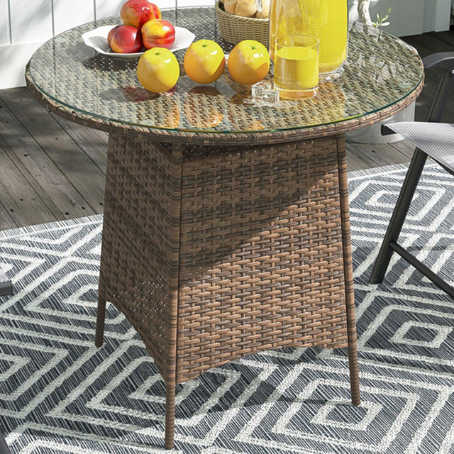 Outsunny Brown Rattan Garden Table with Umbrella Hole - Size: 74 x 80 x 80cm - Wilko - image 1