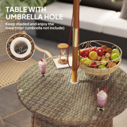 Outsunny Brown Rattan Garden Table with Umbrella Hole - Size: 74 x 80 x 80cm - Wilko - thumbnail 6