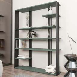 Decorotika Jeni 6 Shelf Green and Black Bookcase - Size: 160 x 120 x 29.6cm - Multi - Wilko
