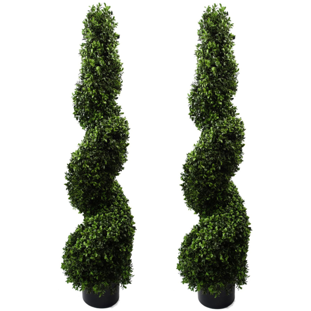 Leaf Buxus Spiral Buxus Artificial Tree in Pot 4ft 2 Pack - Size: 120 x 30 x 30cm - Green - Wilko - image 1