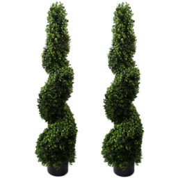 Leaf Buxus Spiral Buxus Artificial Tree in Pot 4ft 2 Pack - Size: 120 x 30 x 30cm - Green - Wilko - thumbnail 1
