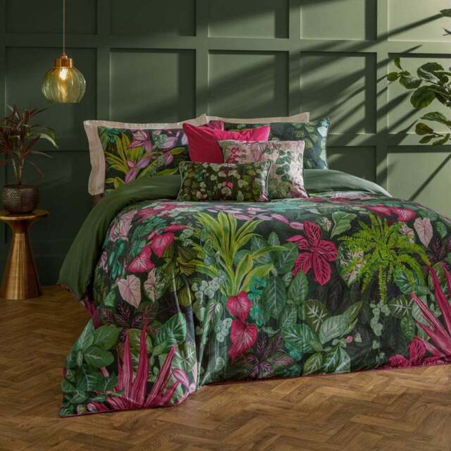 Paoletti King Size Pink and Green Veadeiros Exotic Floral Duvet Set - Multi - Wilko - image 1