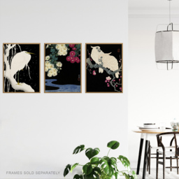 Artery8 White Ohora Koson Flower Heron Cockatoo Artwork Wall Art Print 30 x 41cm 3 Pack - Size: 40.5 x 30.5 x 0.3cm - Black - Wilko - thumbnail 4