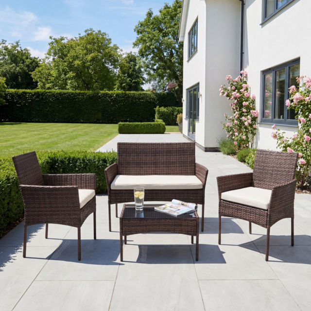 Artemis Home Corato 4 Seater Cream and Brown Rattan Patio Set - Cream on Brown - Wilko - image 1