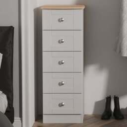 Crowndale Sussex 5 Drawer Grey Ash and Bardolino Oak Tall Bedside Cabinet Ready Assembled - Grey Ash & Bardolino Oak - Wilko - thumbnail 1