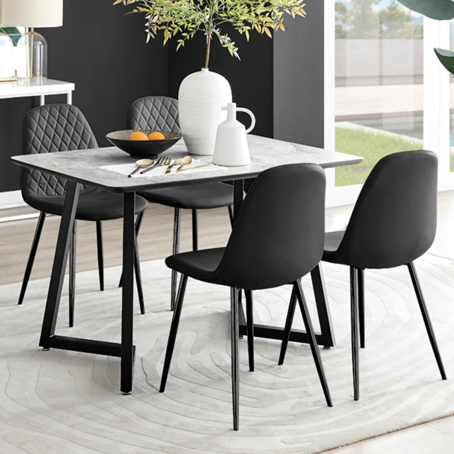 Furniturebox Copeland Valera Marble Effect 4 Seater Dining Set White and Black - Wilko - image 1
