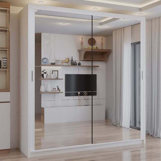 Sliding Wardrobes 4U 2 Sliding Door White Full Length Mirrored Wardrobe 150cm - Size: 2 Door - Wilko - image 1