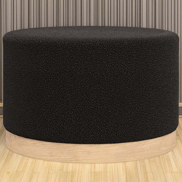 Lara Black Boucle Fabric Oak Base Large Pouffe - Size: 380 x 610 x 610cm - LPD Home - Wilko - image 1