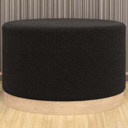 Lara Black Boucle Fabric Oak Base Large Pouffe - Size: 380 x 610 x 610cm - LPD Home - Wilko