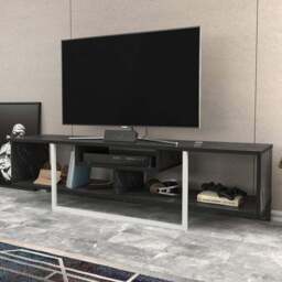 Decorotika Asal 3 Shelf Black Marble Effect and White TV Unit - Size: 40 x 149.4 x 35.2cm - Multi - Wilko