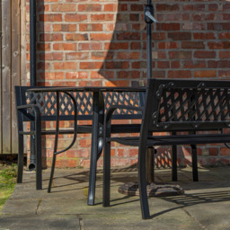 Samuel Alexander 4 Seater Garden Dining Table with Bench and Beige Havana Parasol and Base 2m - Black - Wilko - thumbnail 4