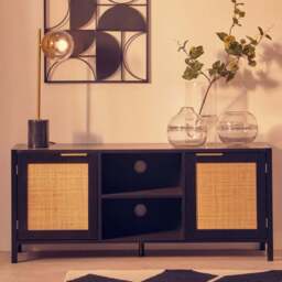 Interiors by Premier Shermam 2 Door 2 Shelf Black Wood Media Unit - Size: 120 x 38 x 52cm - Wilko