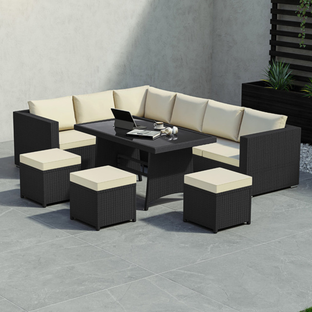 Garden Vida Belgrave Rattan Effect 9 Seater Garden Dining Set Black - Wilko - image 1