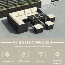 Garden Vida Belgrave Rattan Effect 9 Seater Garden Dining Set Black - Wilko - thumbnail 6