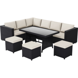 Garden Vida Belgrave Rattan Effect 9 Seater Garden Dining Set Black - Wilko - thumbnail 3