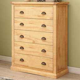 Cabinet Bits Lucca 5 Drawer Brown Brass Cup Handle Chest of Drawers - Wilko - thumbnail 1