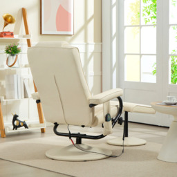 HOMCOM Cream 10 Point Vibration Massage Recliner Chair with Cushioned Ottoman - Size: Single - Wilko - thumbnail 5
