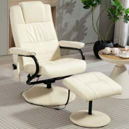 HOMCOM Cream 10 Point Vibration Massage Recliner Chair with Cushioned Ottoman - Size: Single - Wilko - thumbnail 1