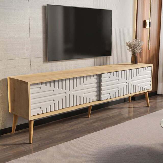 Decorotika Riso 2 Sliding Door Sapphire Oak and White TV Unit - Size: 54 x 180 x 35cm - Multi - Wilko - image 1