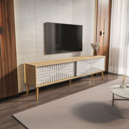 Decorotika Riso 2 Sliding Door Sapphire Oak and White TV Unit - Size: 54 x 180 x 35cm - Multi - Wilko - thumbnail 5