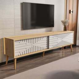 Decorotika Riso 2 Sliding Door Sapphire Oak and White TV Unit - Size: 54 x 180 x 35cm - Multi - Wilko