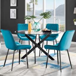 Furniturebox Arona Cesano 4 Seater Round Dining Set Blue and Black - Wilko - thumbnail 1
