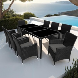 tectake Menorca 8 Seater Black Dining Table Set with Cover - Wilko