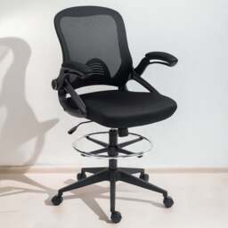 Portland Black Height Adjustable Mesh Swivel Office Chair - Size: 126 x 60 x 64cm - Wilko - thumbnail 1