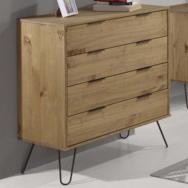 Augusta 4 Drawer Pine Chest of Drawers - Brown - Wilko - image 1