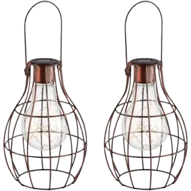Garden Mile Hanging Solar LED Firefly Lantern Set 2 Pack - Size: 16 x 20 x 12cm - Brown - Wilko - image 1