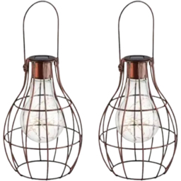 Garden Mile Hanging Solar LED Firefly Lantern Set 2 Pack - Size: 16 x 20 x 12cm - Brown - Wilko
