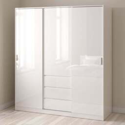 Florence 3 Door 3 Drawer White High Gloss Sliding Wardrobe - Size: 3 Door, 3 Drawer - Furniture to Go - Wilko - thumbnail 1