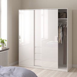 Florence 3 Door 3 Drawer White High Gloss Sliding Wardrobe - Size: 3 Door, 3 Drawer - Furniture to Go - Wilko - thumbnail 7
