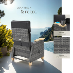 tectake Pescara Set of 2 Reclining and Adjustable Garden Chair - Size: 104 x 68.5 x 128cm - Grey - Wilko - thumbnail 5