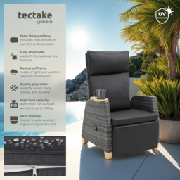 tectake Pescara Set of 2 Reclining and Adjustable Garden Chair - Size: 104 x 68.5 x 128cm - Grey - Wilko - thumbnail 7