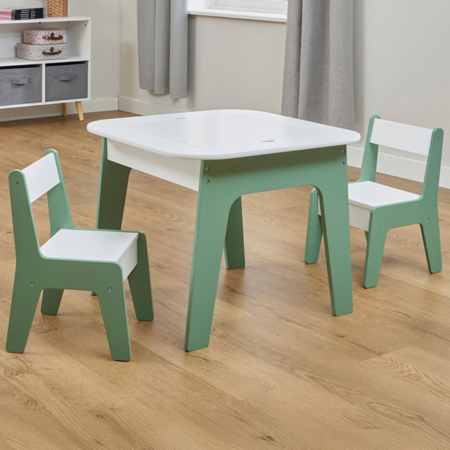 Liberty House Toys 4-in-1 2 Seater Kids Play Table and Chairs Set - Size: 50 x 60 x 60cm - Sage Green & White - Wilko - image 1