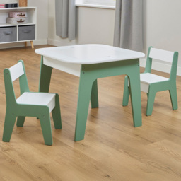 Liberty House Toys 4-in-1 2 Seater Kids Play Table and Chairs Set - Size: 50 x 60 x 60cm - Sage Green & White - Wilko - thumbnail 1