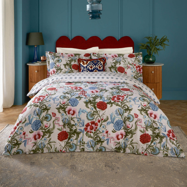Seventy Three Ishana Single Redcurrent and French Blue Reversible Floral Duvet Set - Wilko - image 1
