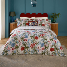 Seventy Three Ishana Single Redcurrent and French Blue Reversible Floral Duvet Set - Wilko
