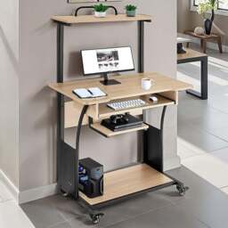 tectake Fife Oak Sonoma Office Desk with Keyboard Tray - Brown - Wilko