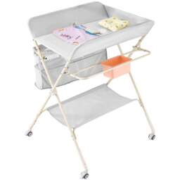 H&O Direct Grey Folding Baby Diaper Changing Table with Wheels - Size: 122 x 75 x 76cm - Wilko