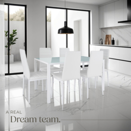 tectake Brandenburg 6 Seater White Faux Leather Dining Table Set - Wilko - thumbnail 3