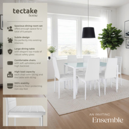 tectake Brandenburg 6 Seater White Faux Leather Dining Table Set - Wilko - thumbnail 4